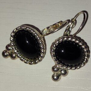 French Style Academia Earrings Black Ovals Silver Vintage Boho Bohemian
